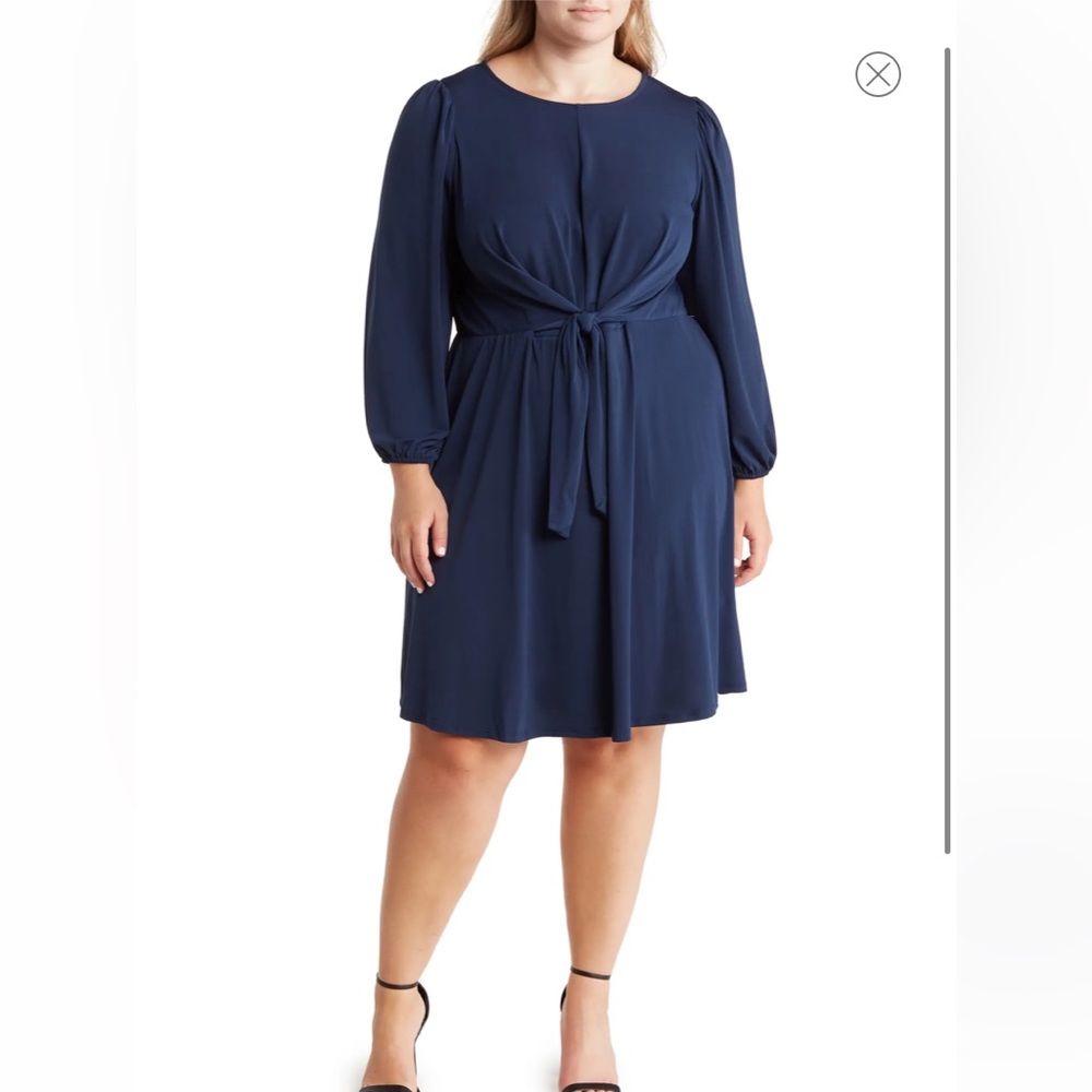 London Times Tie Front Long Sleeve Dress